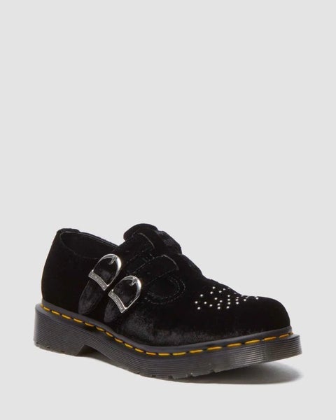 Dr. Martens 8065 Vegan Velvet Mary Jane Shoe - Black Velvet Carousel 1