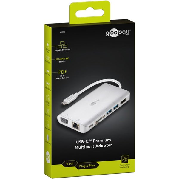 Goobay 49850 USB-C Multiport Adapter - Silver HDMI + 2x USB3.0 + CR + C + RJ45 + Carousel 10