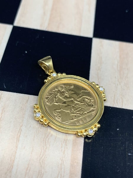 "SWEET GIFT" 1915s Half Sovereign Diamond Pendant in 9ct Pendant *SWEET CUPID* Carousel 1