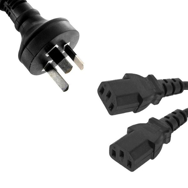 8ware 3m 10amp Y Split Power Cable with AU/NZ 3-pin Male Plug 2xIEC F C13 Socket Carousel 1