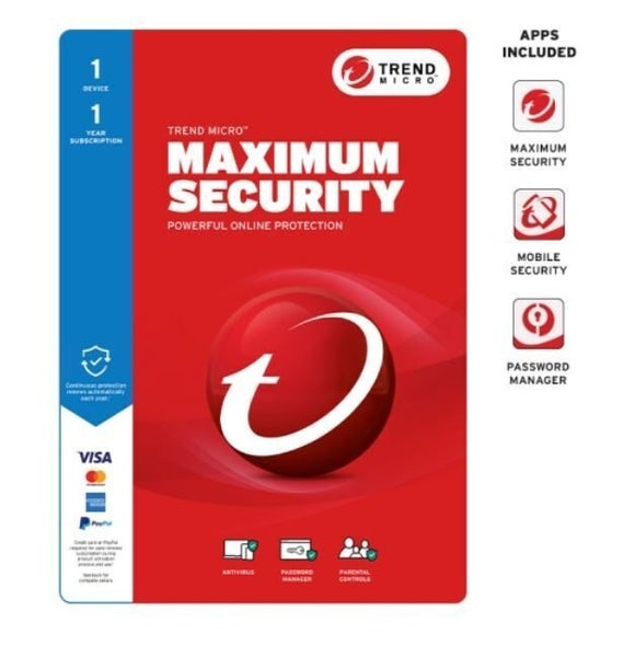 Trend Micro Maximum Security (1 Device) 1Yr Retail Mini Box Auto Renew Carousel 1