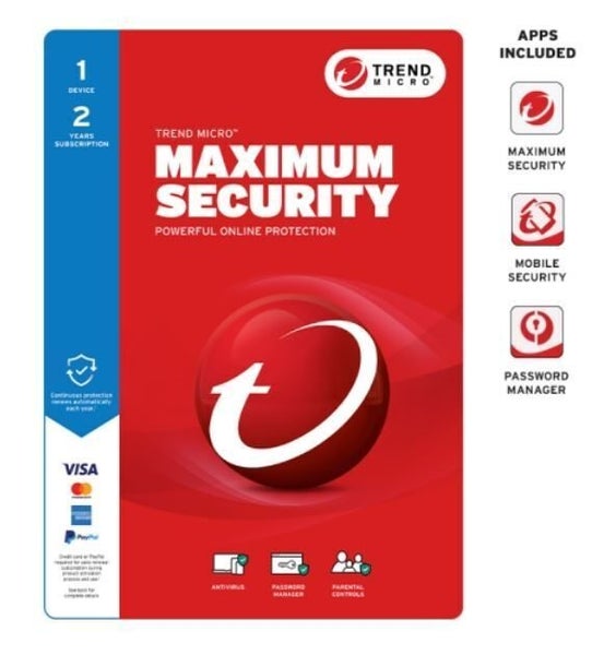 Trend Micro Maximum Security (1 Device) 2Yr Retail Mini Box Auto Renew Carousel 1