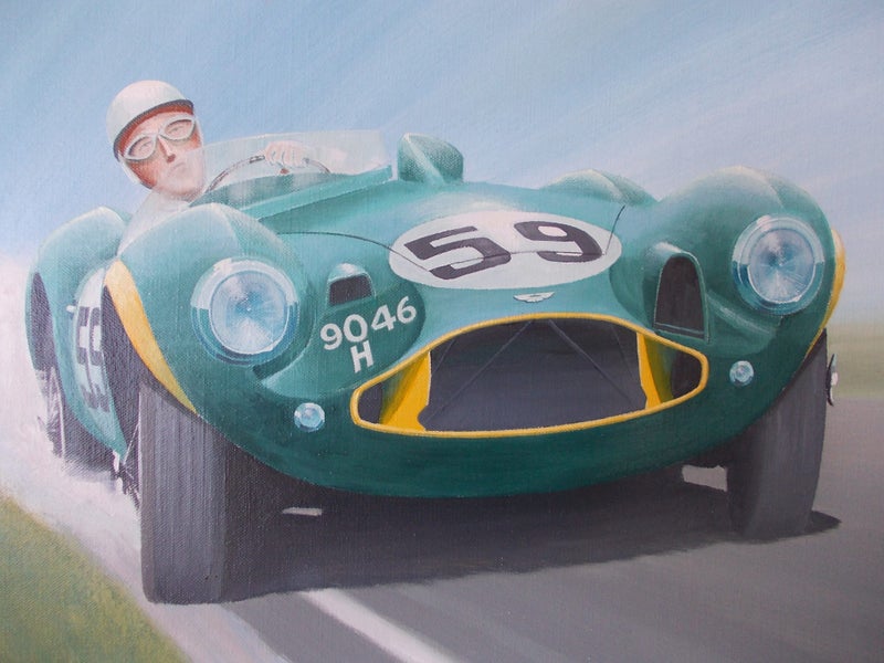 Original Oil Painting. STIRLING MOSS- Aston Martin DB3S. Brands Hatch Circuit Carousel 2