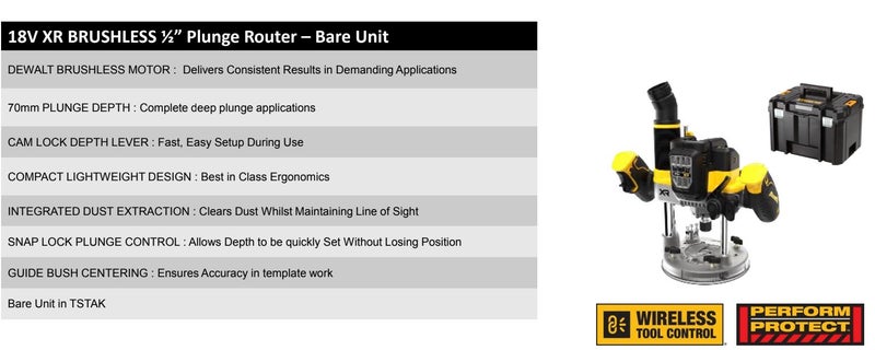 NEW! Genuine Dewalt DCW620NT-XE 18V XR BRUSHLESS 1/2” Plunge Router Bare Unit? Carousel 2