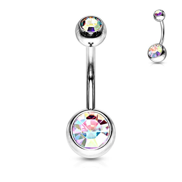 Aurora Borealis, Silver Double Jewelled Navel Barbells. Carousel 1