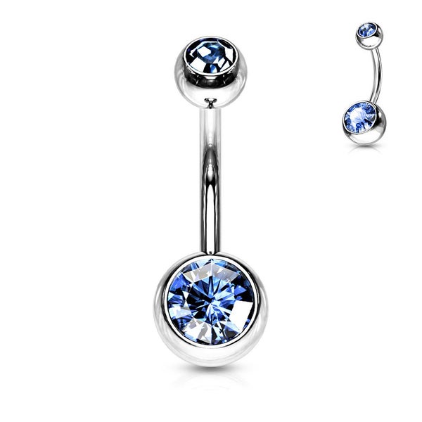 Light Blue, Silver Double Jewelled Navel Barbells. Carousel 1