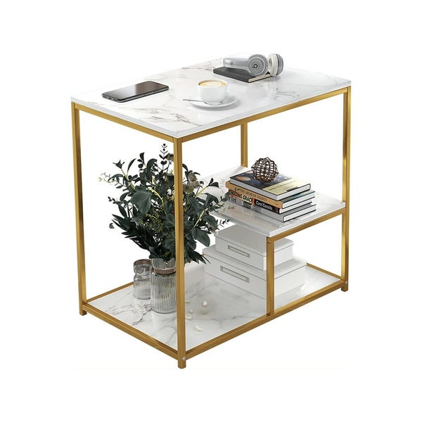 Marble Style Side Table Coffee Table (White) Carousel 1
