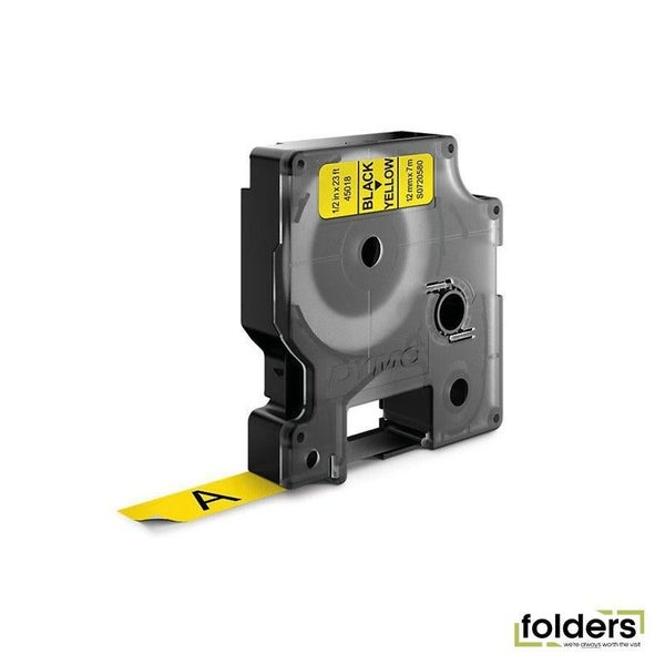 Dymo D1 Label Cassette Tape 12mm - Black on Yellow (S0720580) Carousel 1