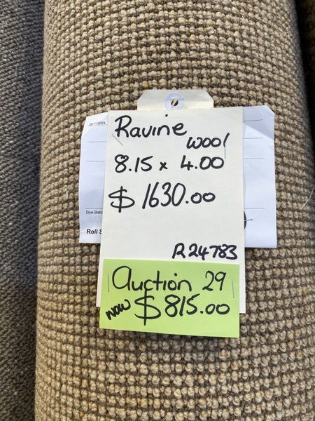 Auction 29 , 8.15 x 4.00 metres Woolen Loop pile carpet. Carousel 1