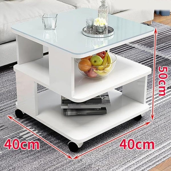 Modern Coffee Table Bedside Sofa End Table With Glass (White) Carousel 2