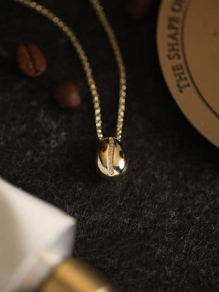 18kt Gold-Plated S925 Silver Hollow Design Coffee Bean Pendant Necklace Carousel 1