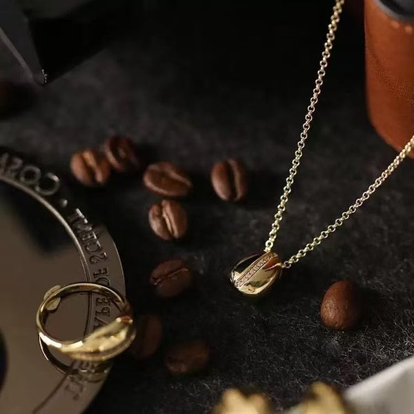 18kt Gold-Plated S925 Silver Hollow Design Coffee Bean Pendant Necklace Carousel 2