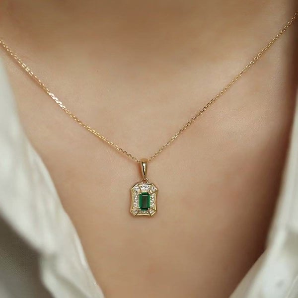 18K Gold-Plated Vintage Style Emerald Green Zircon Pendant Necklace S925 Silver Carousel 3