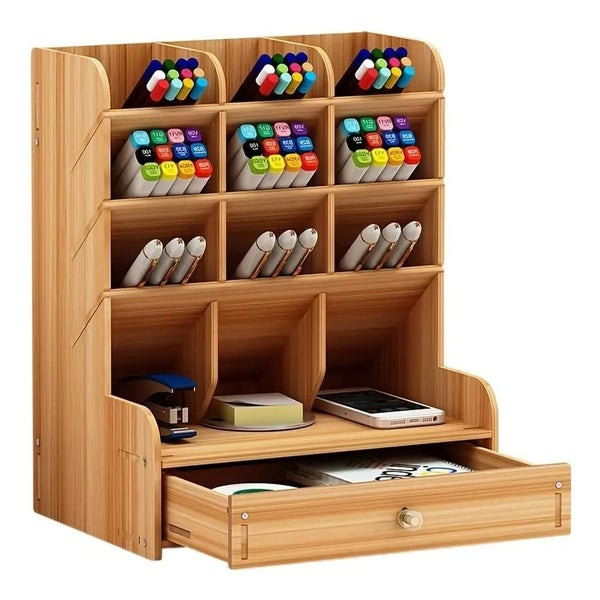 Wooden Desk Organizer Student Stationery Storage Box Carousel 1