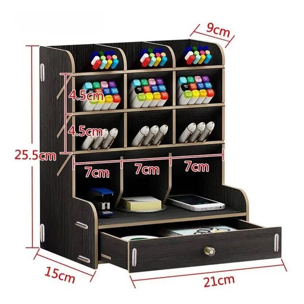 Wooden Desk Organizer Student Stationery Storage Box Carousel 14