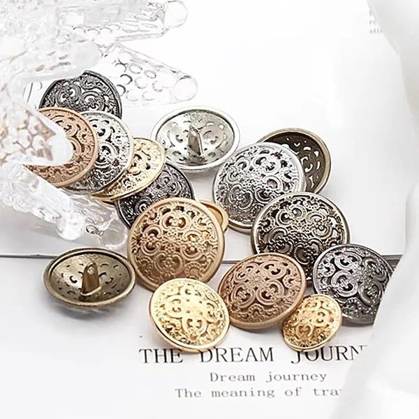 10Pcs Round Retro Hollow Carved Metal Buttons For Clothing Sewing Knitting Su... Carousel 1