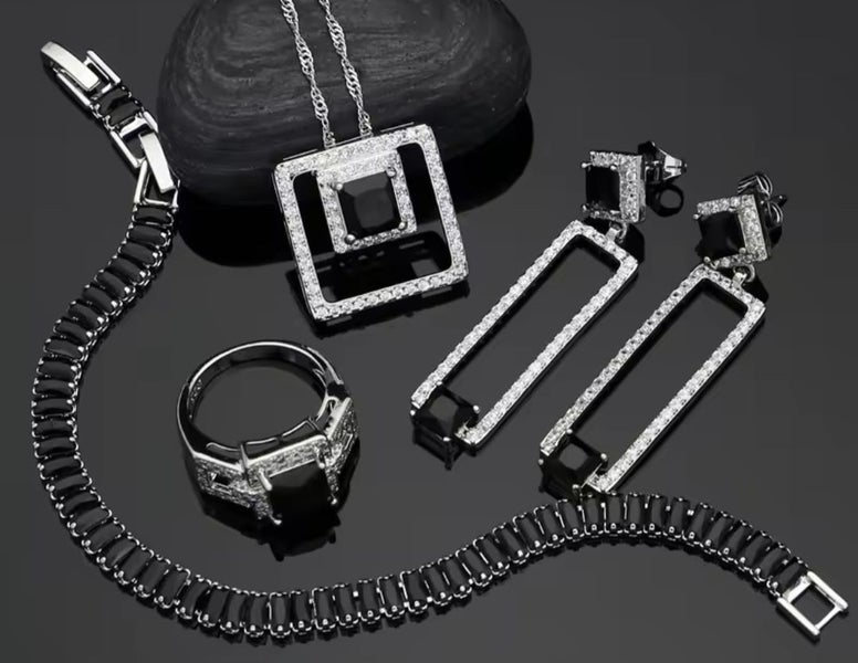 Women White & Black Cubic Zircon 6pcs Party Bridal Set Carousel 1