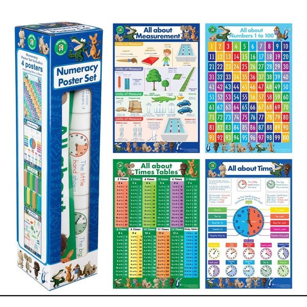LCBF All About Numeracy Wall Poster Box Set Of 4. Learn Times Tables, Measure... Carousel 1