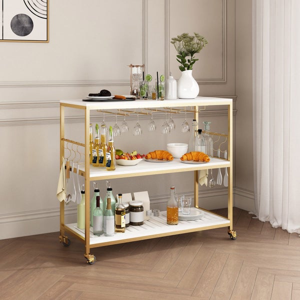 Kitchen Island Trolley Portable Bar Cart Wine Rack Drinks Glass Bottle Holder Carousel 1