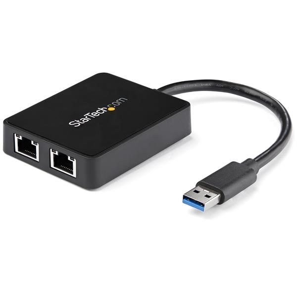 USB 3.0 to Dual Port Gigabit Ethernet Adapter NIC w/ USB Port Carousel 1