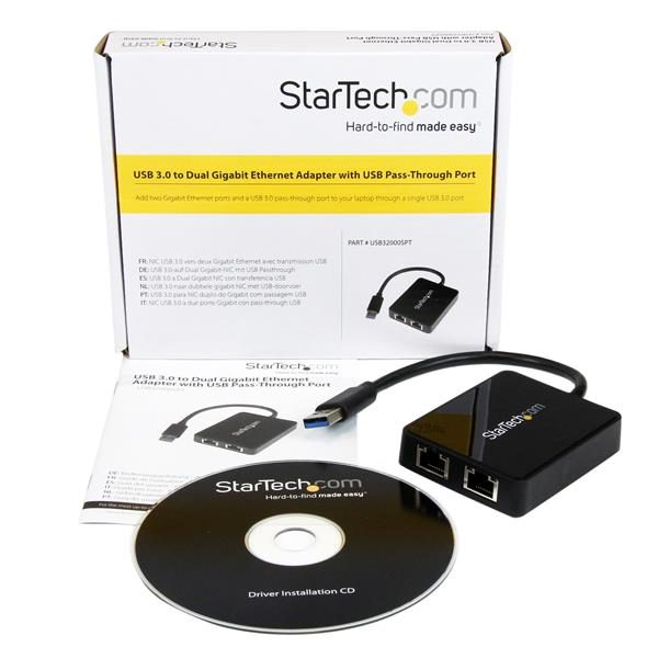 USB 3.0 to Dual Port Gigabit Ethernet Adapter NIC w/ USB Port Carousel 2