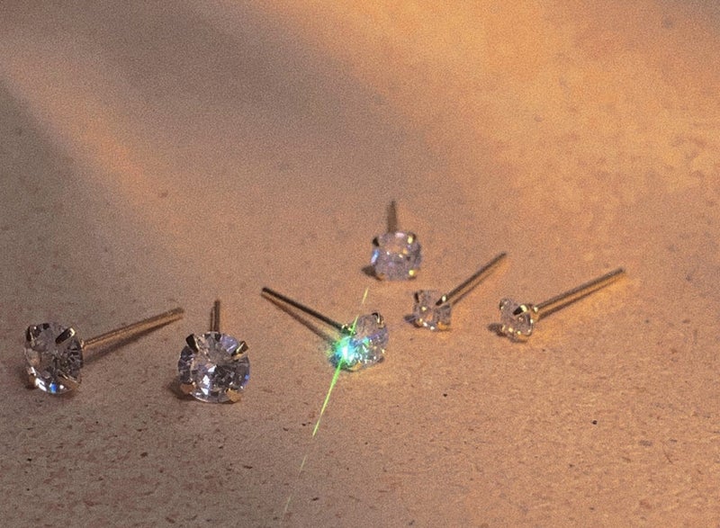 14k gold plated sterling silver cubic zirconia diamond 4mm stud earrings Carousel 2