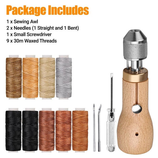 13Pc Leather Sewing Awl Kit with Hand Speedy Stitcher Needle Waxed Thread Rep... Carousel 8