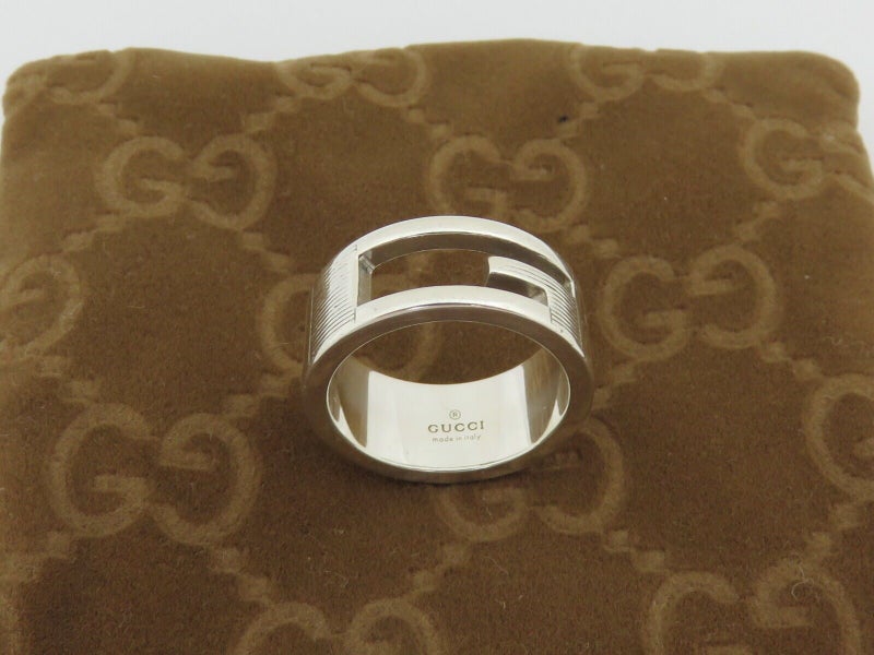 GUCCI Sterling Silver Stencil G Logo Ring Size 5 Carousel 1