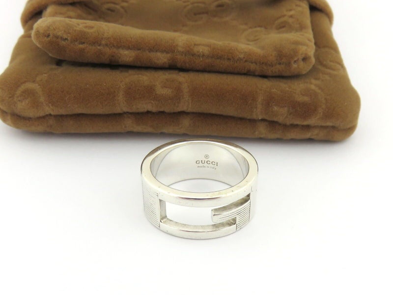 GUCCI Sterling Silver Stencil G Logo Ring Size 5 Carousel 2