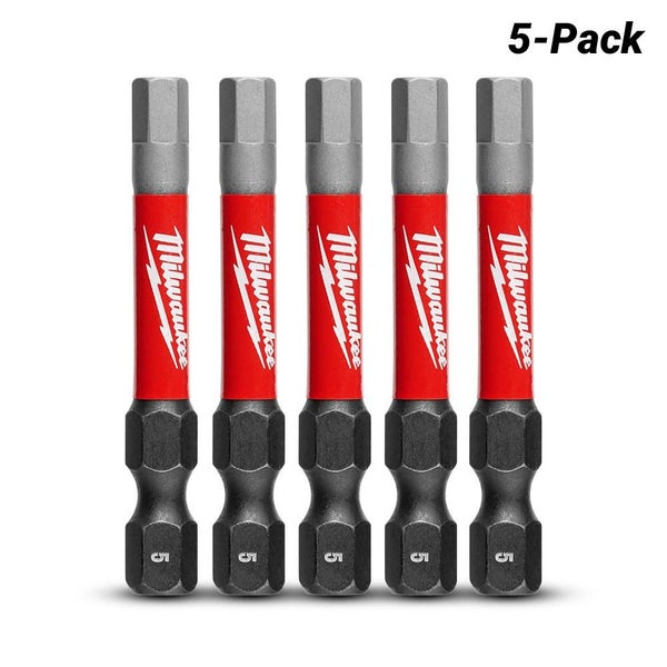 Milwaukee 48324653 5PCS 2" SHOCKWAVE Hex 5mm Alloy Steel Screw Driver Bits Set Carousel 1