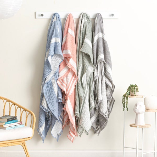 Throw Vinatge washed Textured Cotton Ray Striped Artic Carousel 3