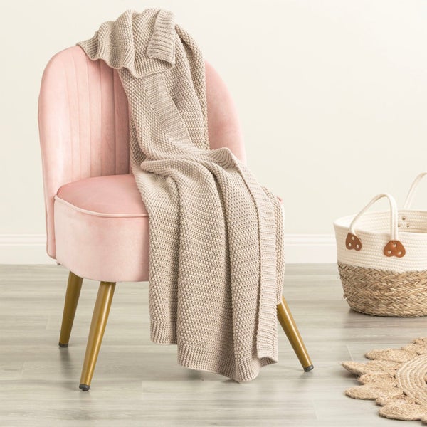 Throw Cotton Knitted Moss Silver Carousel 1