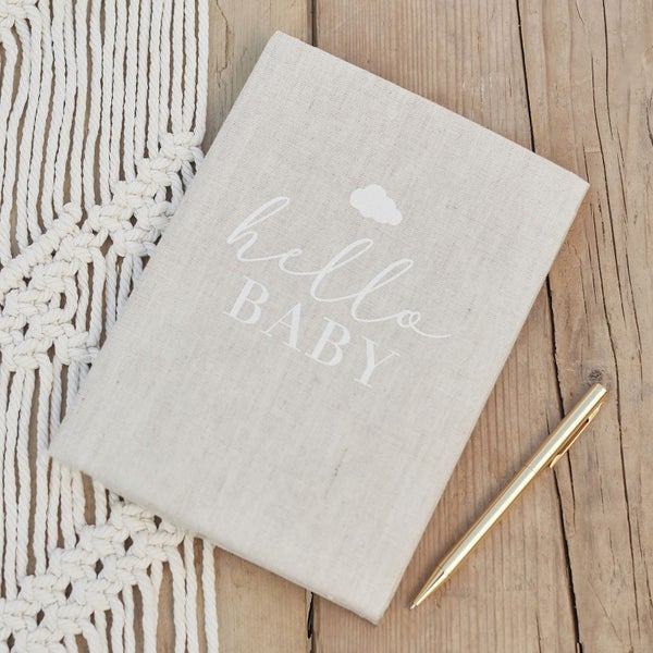 Hello Baby Neutral Linen Baby Journal Carousel 1
