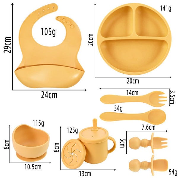 Off White 8 Piece Silicone Children's Tableware Set Bpa Free Baby Feeding Utens Carousel 2