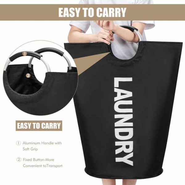 Elosung Black Large Capacity Double Oxford Fabric Laundry Hamper With Aluminum H Carousel 3