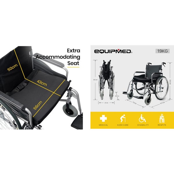 Equipmed Extra Wide Folding Wheelchair Aluminium Frame 150Kg Capacity 24 Inch Wh Carousel 2