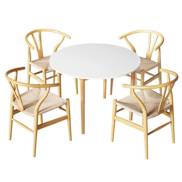 1 Dining Table And 4 Chairs Set Wishbone Wood Carousel 1