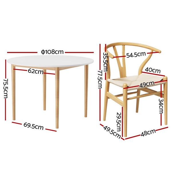 1 Dining Table And 4 Chairs Set Wishbone Wood Carousel 2