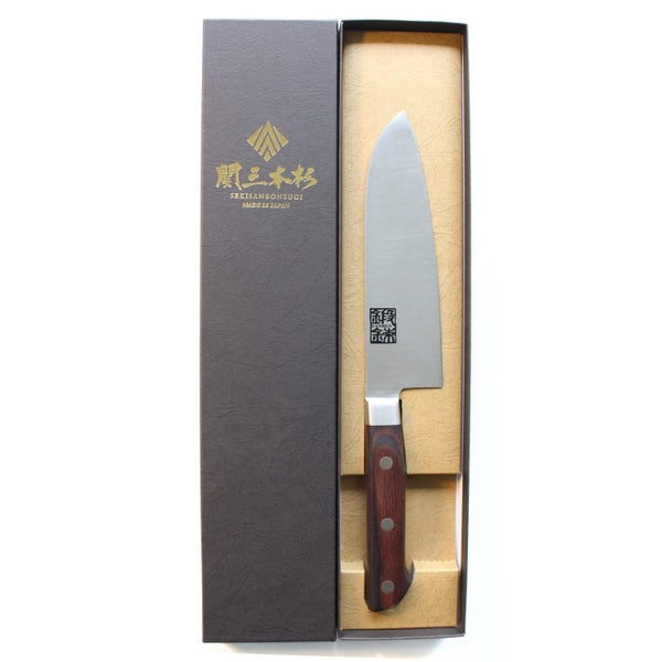 Japanese Kitchen Knife Tanren- All Purpose (Santoku) - 160mm (Mahogany Handle) Carousel 2
