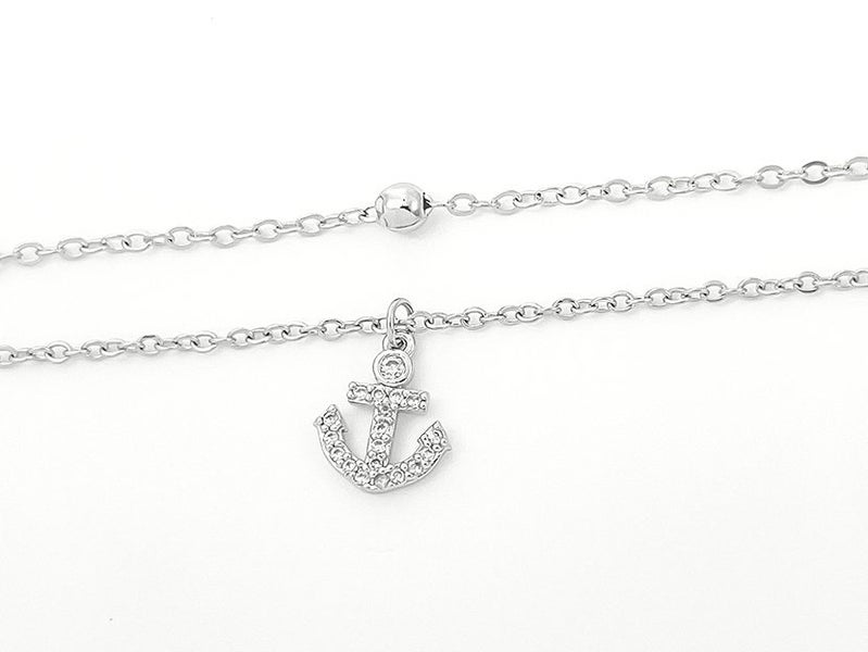 Platinum Anchor Anklet with Zirconia Inlay Carousel 1