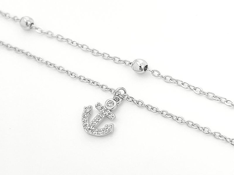 Platinum Anchor Anklet with Zirconia Inlay Carousel 2