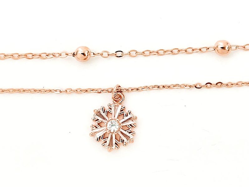 Rose Gold Snowflake Anklet with Zirconia Inlay Carousel 1