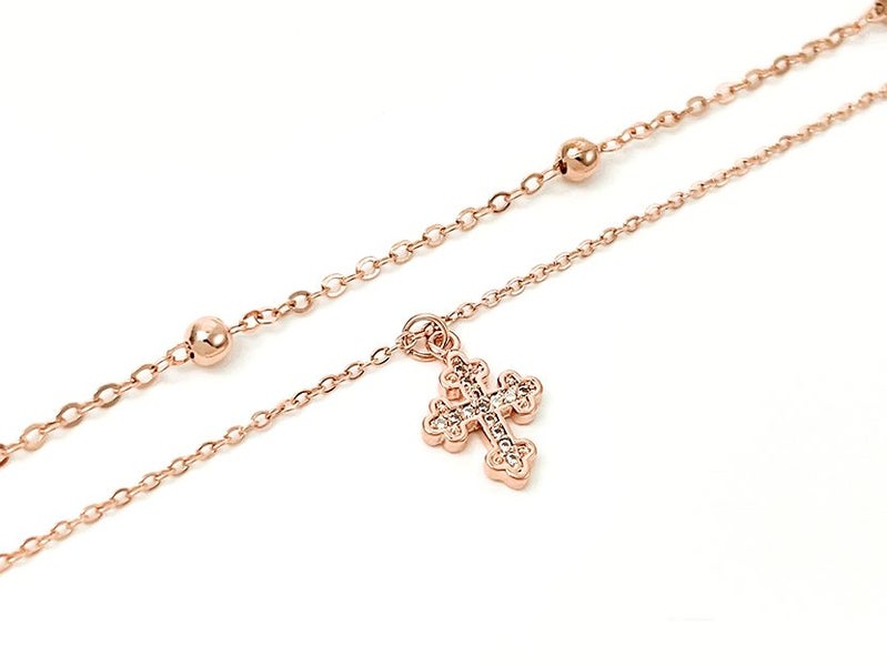 Rose Gold Cross Anklet with Zirconia Inlay Carousel 1