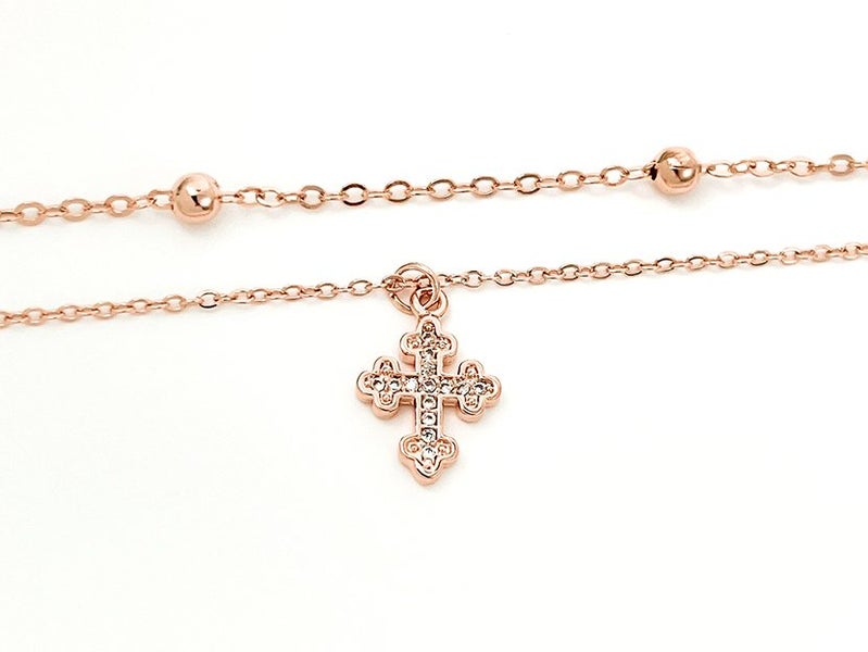 Rose Gold Cross Anklet with Zirconia Inlay Carousel 2