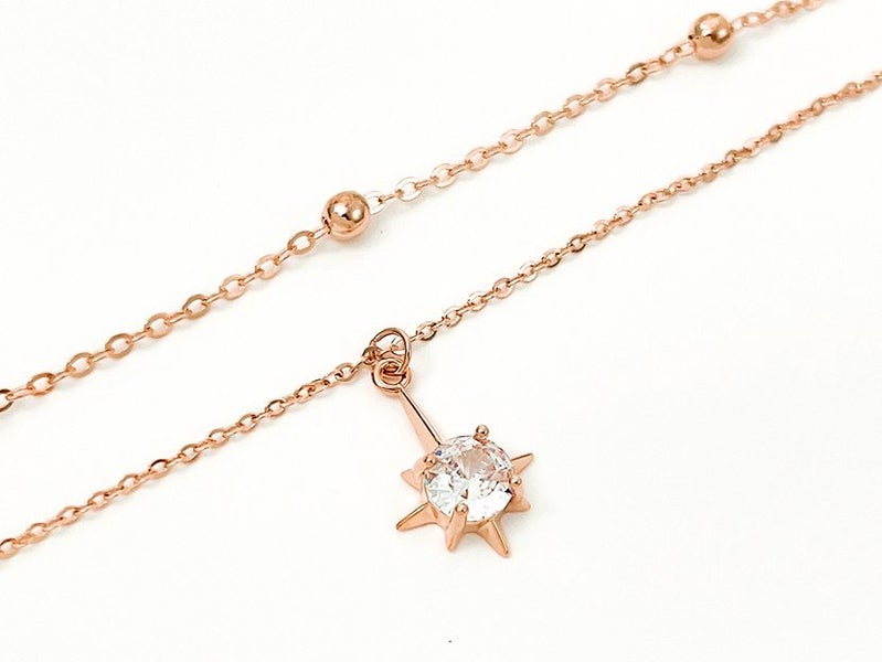 Sparkling Zirconia-Accented Rose Gold Anklet Carousel 1