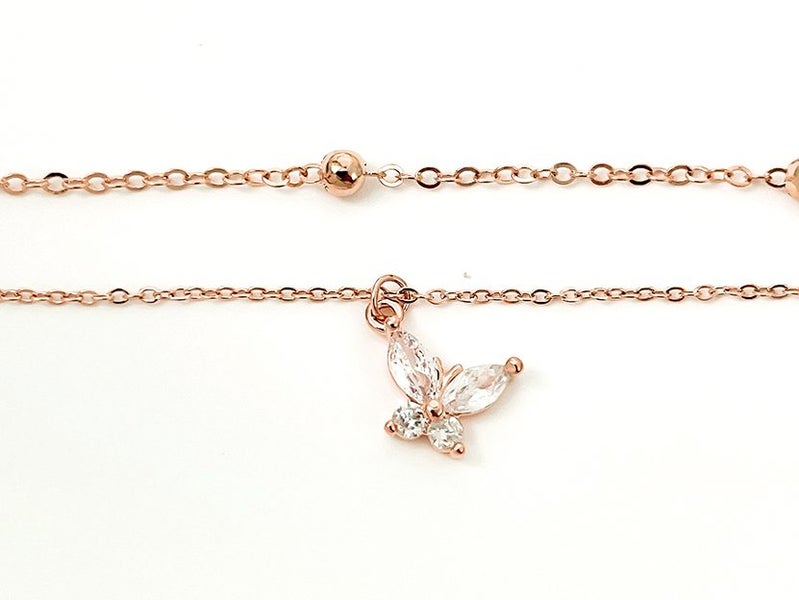 Rose Gold Butterfly Anklet with Zirconia Inlay Carousel 2