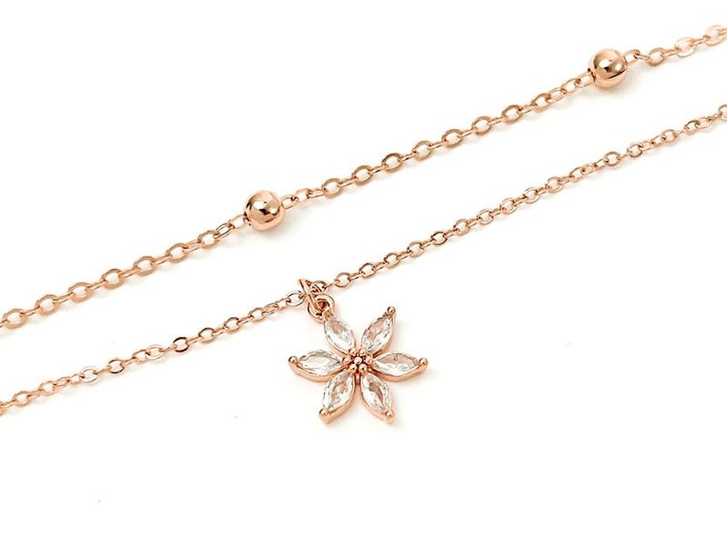 Rose Gold Flower Anklet with Zirconia Inlay Carousel 1