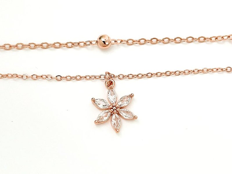 Rose Gold Flower Anklet with Zirconia Inlay Carousel 2