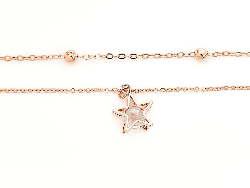 Rose Gold Zirconia Star Anklet 25cm | Plated 14K Yellow Gold Foot Chain63617776796803111