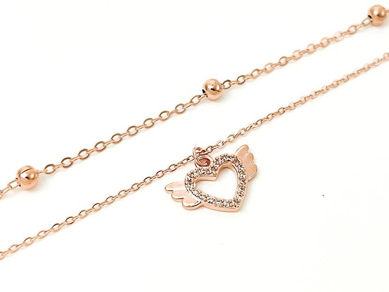Rose Gold Heart Anklet with Zirconia Inlay Carousel 1